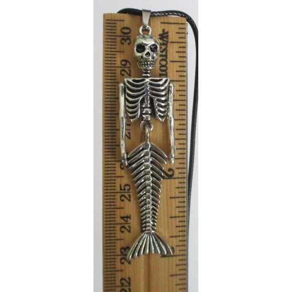 New Skeleton Mermaid Articulated Pendant Necklace Black Cord  Gothic Whimsygoth - Picture 3 of 6